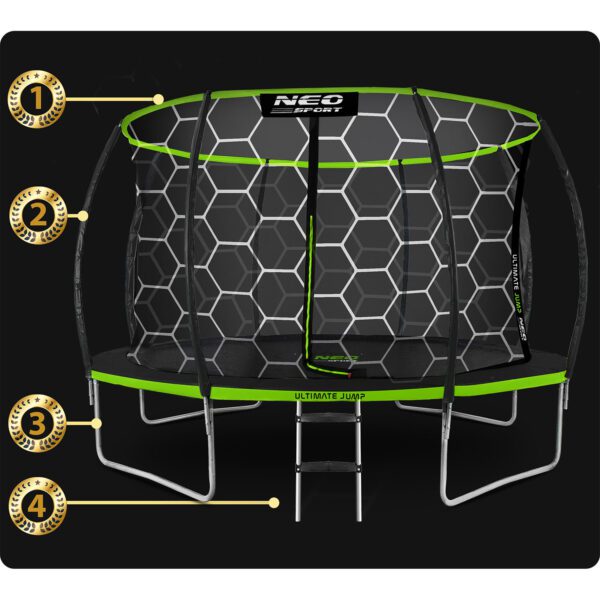 14 pėdų / 435 cm profiliuotas sodo batutas su vidiniu tinklu „Neo-Sport“