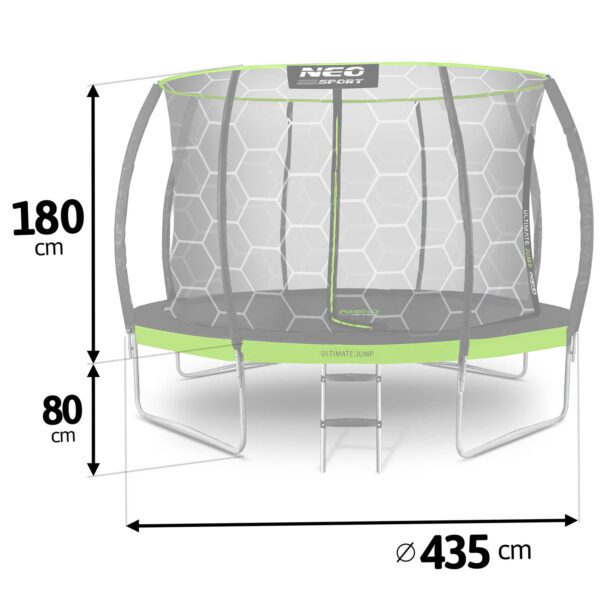 14 pėdų / 435 cm profiliuotas sodo batutas su vidiniu tinklu „Neo-Sport“
