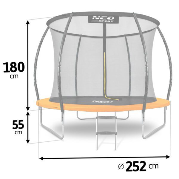 8 pėdų / 252 cm profiliuotas sodo batutas su vidiniu tinklu „Neo-Sport“
