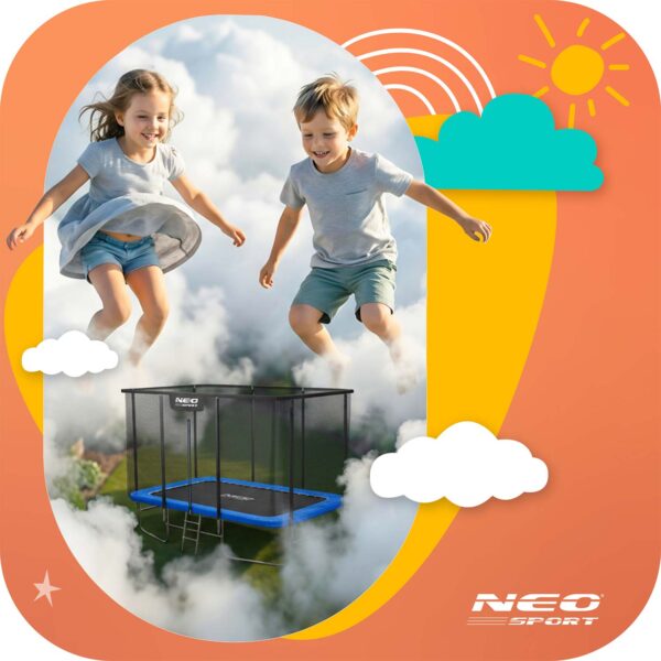 Stačiakampis sodo batutas 12x8ft/366x244cm su lauko tinklu ir kopėčiomis Neo-Sport
