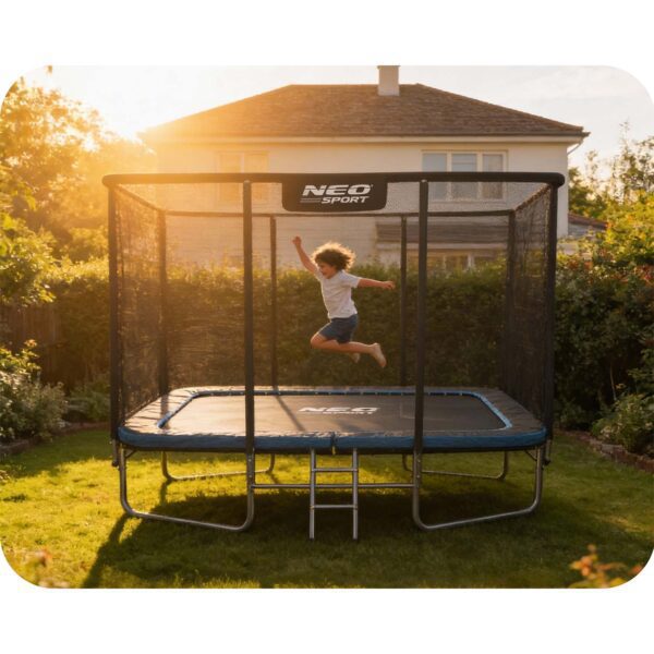 Stačiakampis sodo batutas 12x8ft/366x244cm su lauko tinklu ir kopėčiomis Neo-Sport