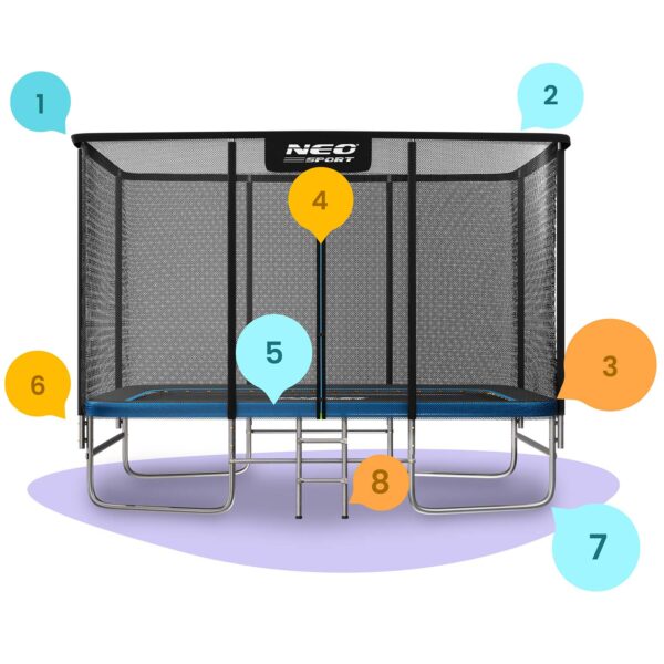 Stačiakampis sodo batutas 12x8ft/366x244cm su lauko tinklu ir kopėčiomis Neo-Sport