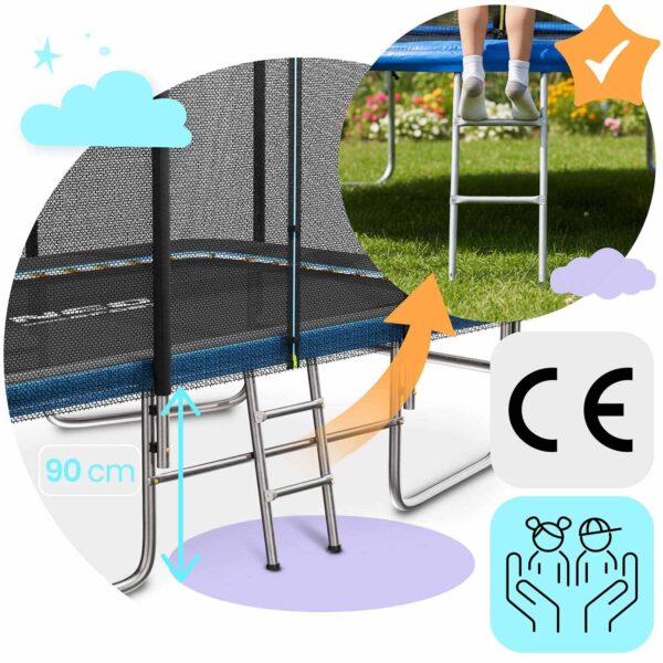 Stačiakampis sodo batutas 12x8ft/366x244cm su lauko tinklu ir kopėčiomis Neo-Sport