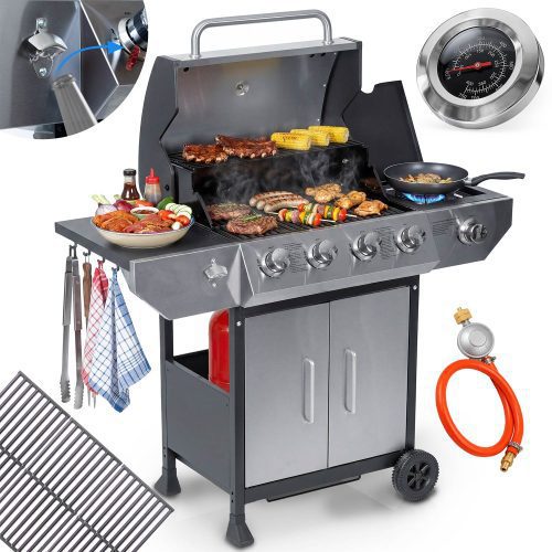 Grill gazowy ogrodowy żeliwny ruszt z pokrywą 4+1 palniki Berdsen BD-896 Dujinė sodo kepsninė, ketaus grotelės su dangčiu, 4+1 degikliai, Berdsen BD-896