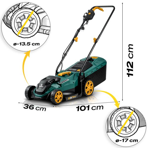 Lengva ir galinga elektrinė vejapjovė su reguliuojamu galingumu 1400 W, 34 cm, Humberg HM-612