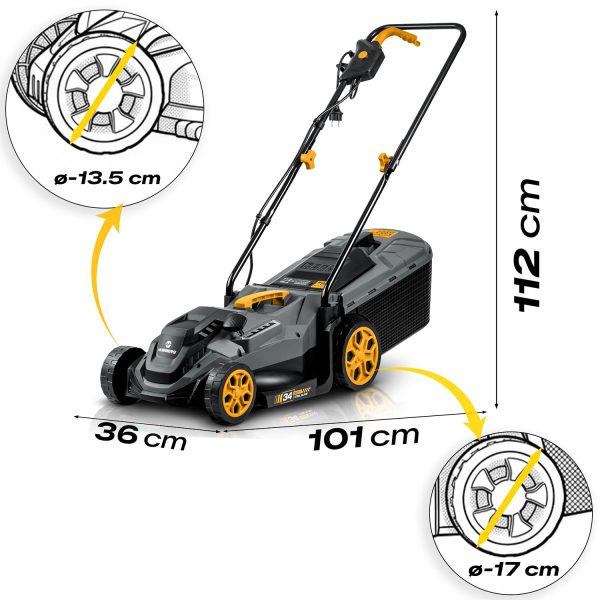 Lengva ir galinga elektrinė vejapjovė su reguliuojamu galingumu 1400 W, 34 cm, Humberg HM-612