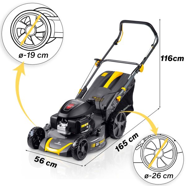 Benzininė vejapjovė su savaeige pavara, 51 cm, 70 l, „Honda 202cc“, 5,7 AG + „Humberg HM-603“ alyva