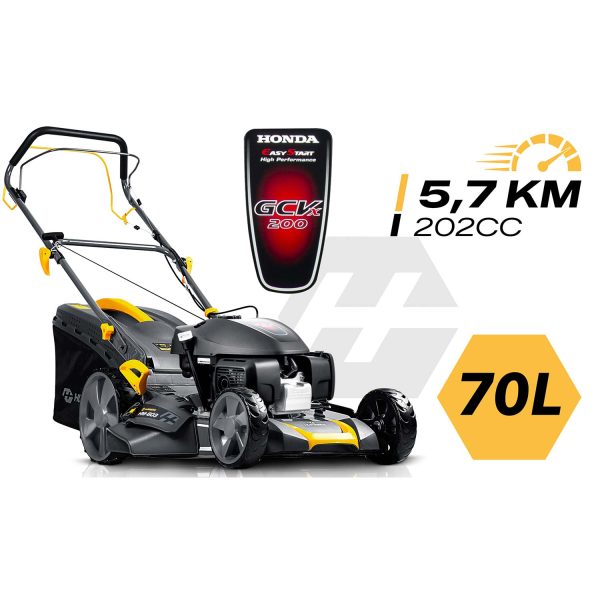 Benzininė vejapjovė su savaeige pavara, 51 cm, 70 l, „Honda 202cc“, 5,7 AG + „Humberg HM-603“ alyva