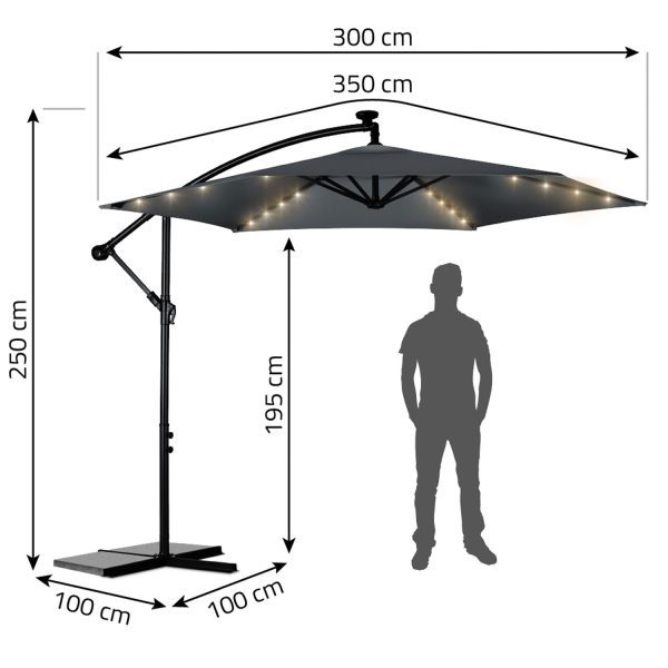 Sulankstomas sodo skėtis, 6 dalių, 350 cm, su dangčiu ir šviesomis, „Plonos PL-882“