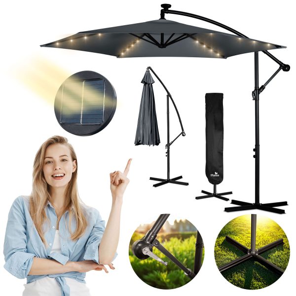 Sulankstomas sodo skėtis, 6 dalių, 350 cm, su dangčiu ir šviesomis, „Plonos PL-882“