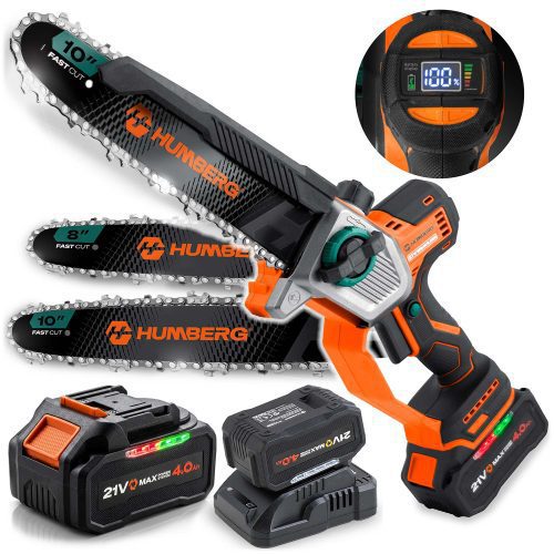 Humberg HM-437 akumuliatorinis grandininis pjūklas, 4,0 Ah, šakų pjūklas, 25 cm, 20 cm