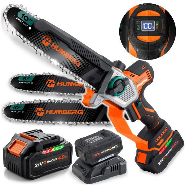 Humberg HM-437 akumuliatorinis grandininis pjūklas, 4,0 Ah, šakų pjūklas, 25 cm, 20 cm