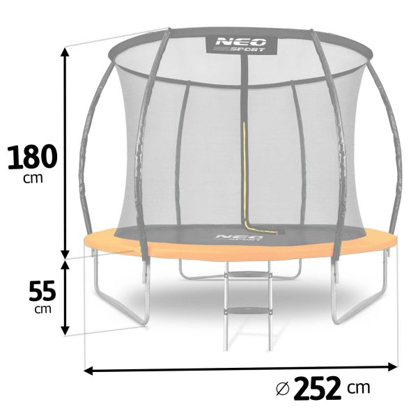 8 pėdų / 252 cm profiliuotas sodo batutas su vidiniu tinklu „Neo-Sport“